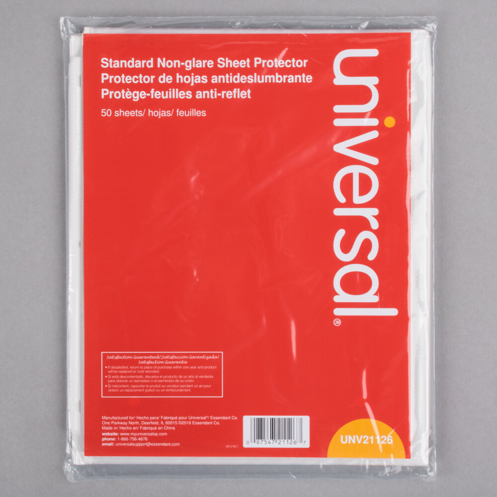 Universal UNV21126 8 1/2" x 11" Clear Standard Weight Non-Glare Top-Load Sheet Protector, Letter  - 50/Pack
