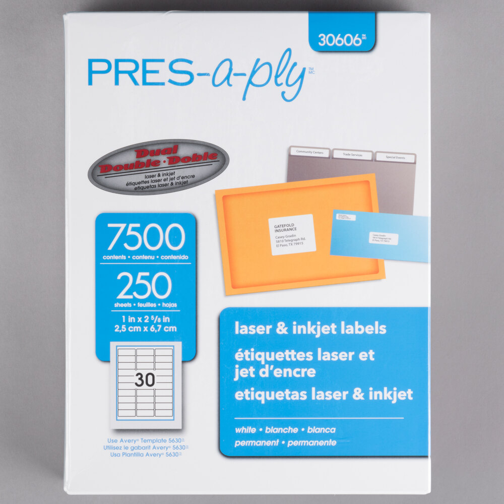 Avery® 30606 1" x 2 5/8" White Laser Address Labels - 7,500/Box