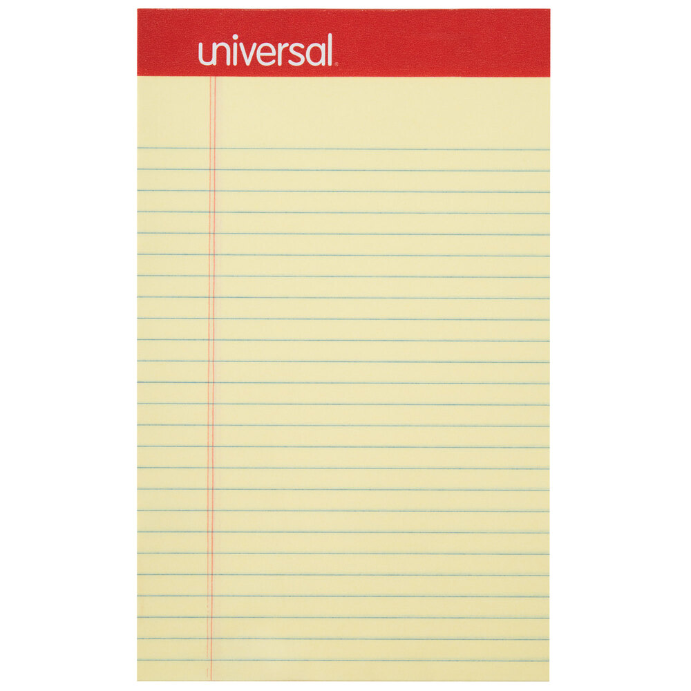 Universal UNV46200 5" x 8" Narrow Ruled Canary Perforated Edge Writing Pad - 12/Pack