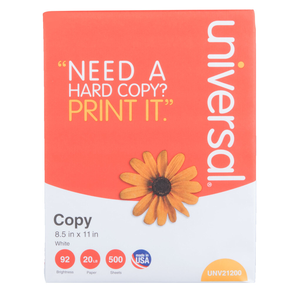 Universal Office UNV21200 8 1/2" x 11" White Case of 20 lb. Copy Paper - 5000 Sheets