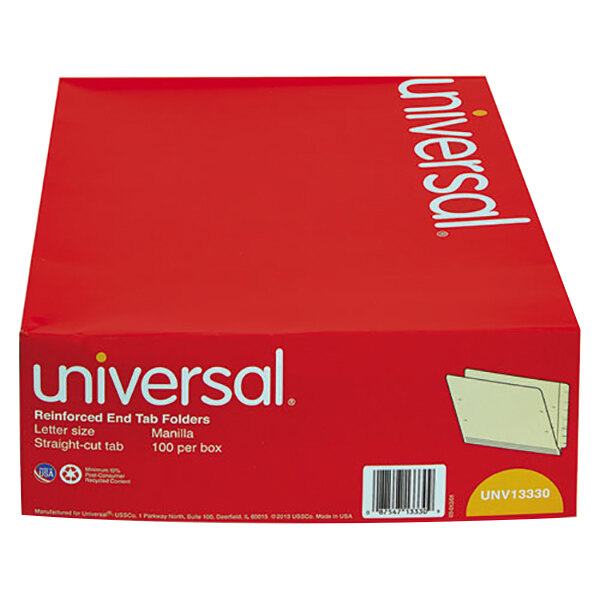 Universal UNV13330 Letter Size File Folder - Standard Height with Straight Cut End Tab, Manila  - 100/Box