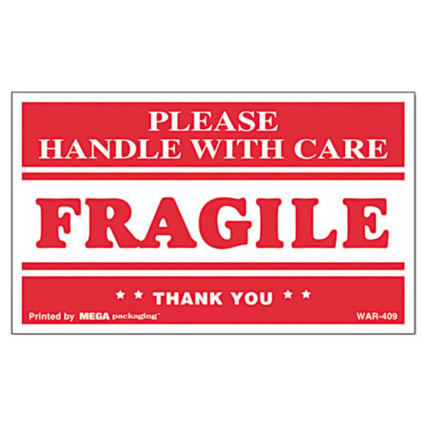Universal UNV308383 3" x 5" Fragile Handle with Care Self-Adhesive Shipping Labels - 500/Roll