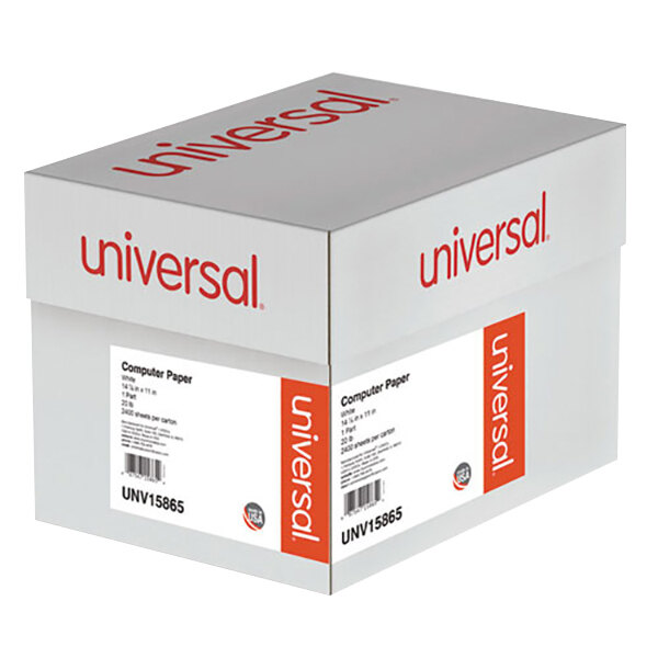 Universal UNV15865 11" x 14 7/8" White Case of 20 lb. Perforated Continuous Print Computer Paper - 2400 Sheets