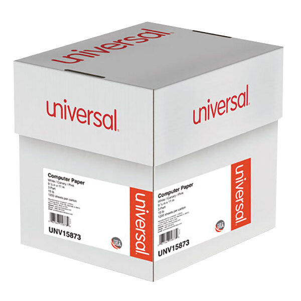 Universal UNV15873 9 1/2" x 11" Multicolor Case of 15 lb. 3 Part Perforated Continuous Print Computer Paper - 1200 Sheets