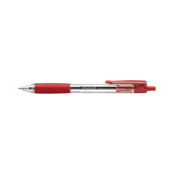 Universal 15532 Economy Red Ink with Clear Barrel 1mm Retractable Ballpoint Pen - 12/Pack
