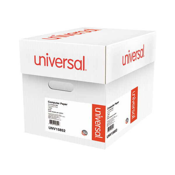 Universal UNV15852 11" x 14 7/8" Green Bar Case of 20 lb. Perforated Continuous Print Computer Paper - 2400 Sheets