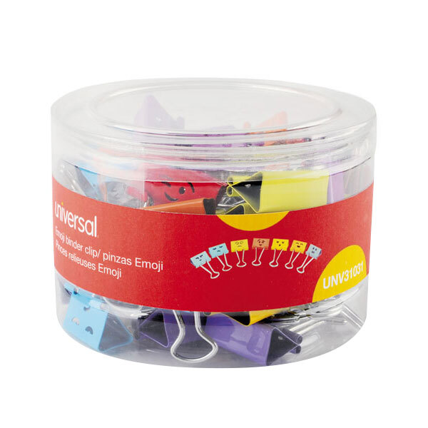 Universal UNV31031 5/8" Capacity Assorted Emoji Themed Medium Binder Clips - 42/Pack