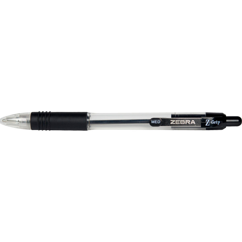 Zebra 22148 Z-Grip Black Ink with Black Barrel 1mm Retractable Ballpoint Pen - 48/Pack
