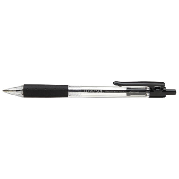 Universal UNV15530 Economy Black Ink with Clear Barrel 1mm Retractable Ballpoint Pen - 12/Pack
