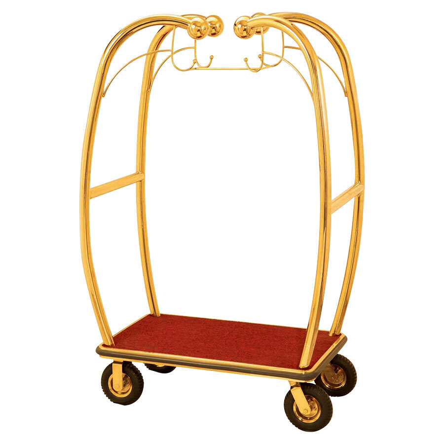 Aarco BEL-101B Stainless Steel Brass Finish Luggage Cart with Hooks - 47" x 25" x 73"