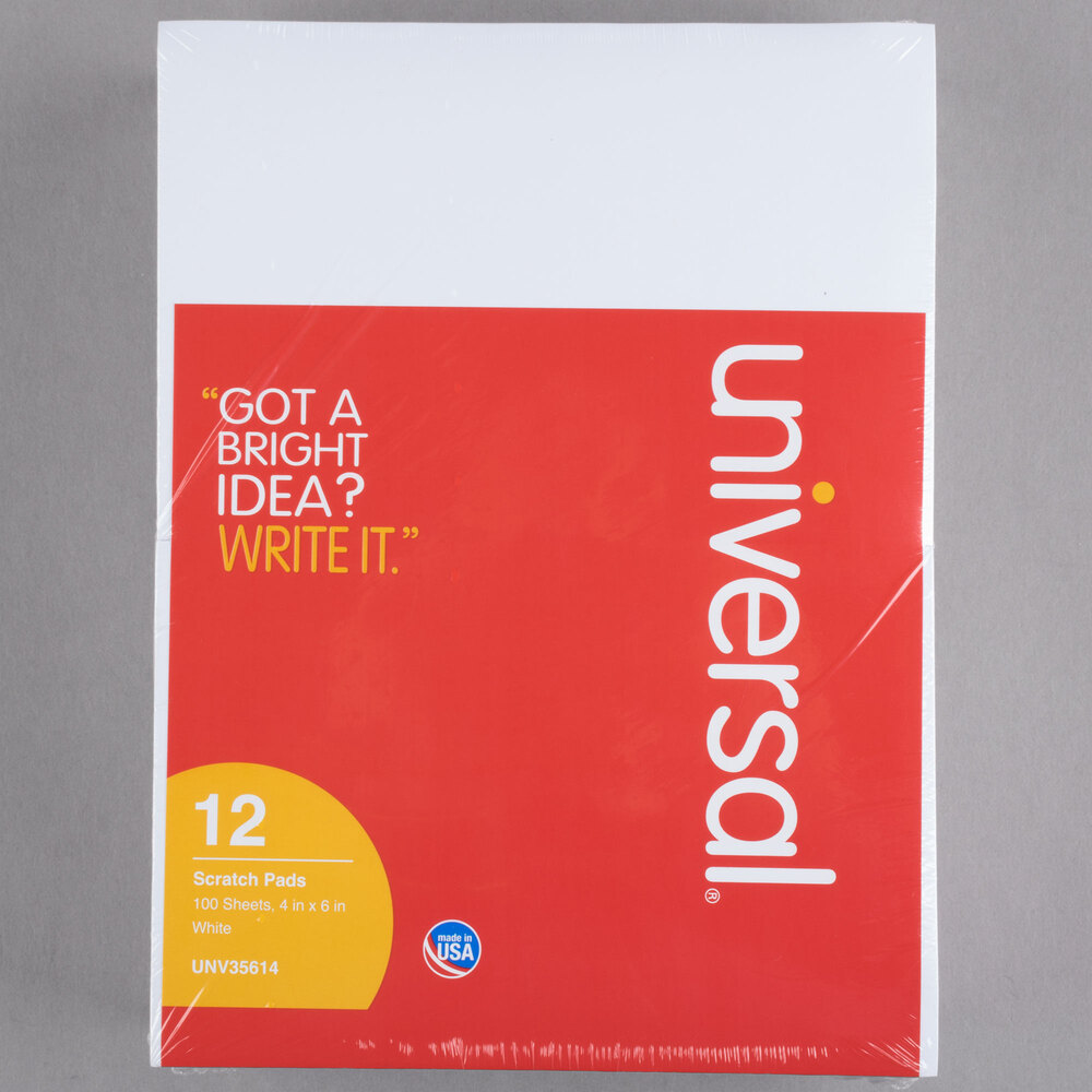 Universal UNV35614 4" x 6" Unruled White Scratch Pad 100 Sheets  - 12/Pack