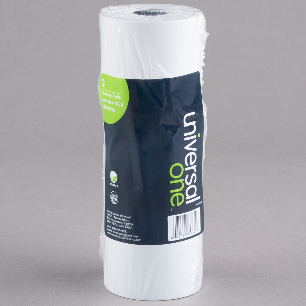 Universal Office UNV35762 2 1/4" x 165' White 1-Ply Adding Machine and Calculator Thermal Paper Roll - 3/Pack