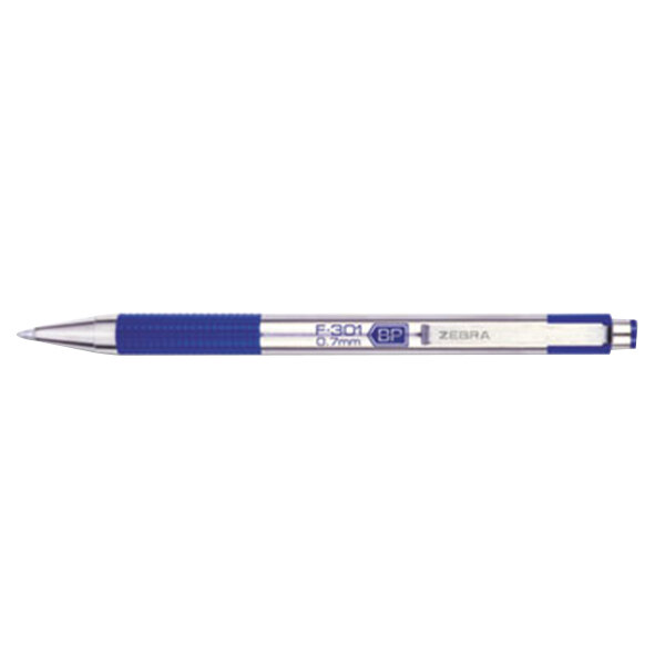 Zebra 27120 F-301 Blue Ink with Stainless Steel Barrel 0.7mm Retractable Ballpoint Pen  - 12/Pack