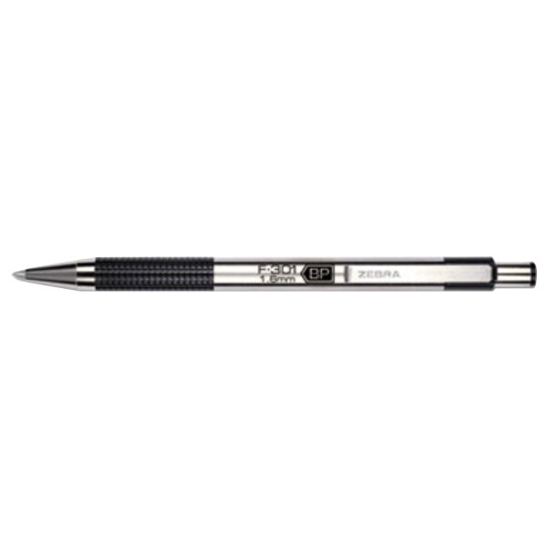 Zebra 27310 F-301 Black Ink with Stainless Steel Barrel 1.6mm Retractable Ballpoint Pen - 12/Pack