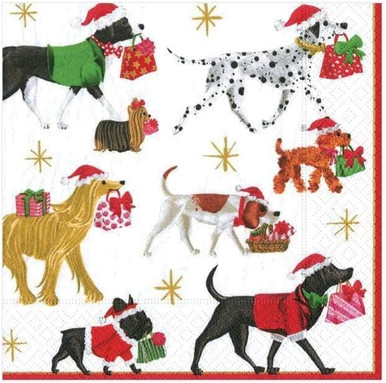 Caspari Paper Beverage Napkins, Christmas Delivery White - 2 Packs (13310C)