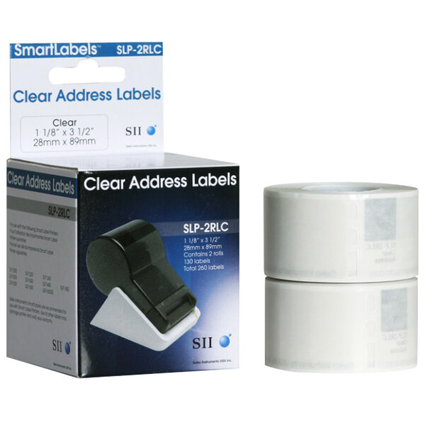 Seiko Instruments SLP2RLC 1 1/8" x 3 1/2" Clear Self-Adhesive Printable Address Labels - 260/Box