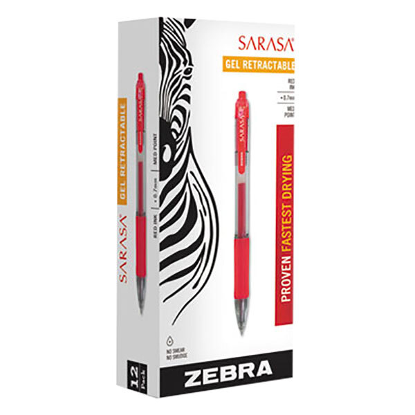 Zebra 46830 Sarasa Red Ink with Red Transparent Barrel 0.7mm Retractable Roller Ball Gel Pen - 12/Pack