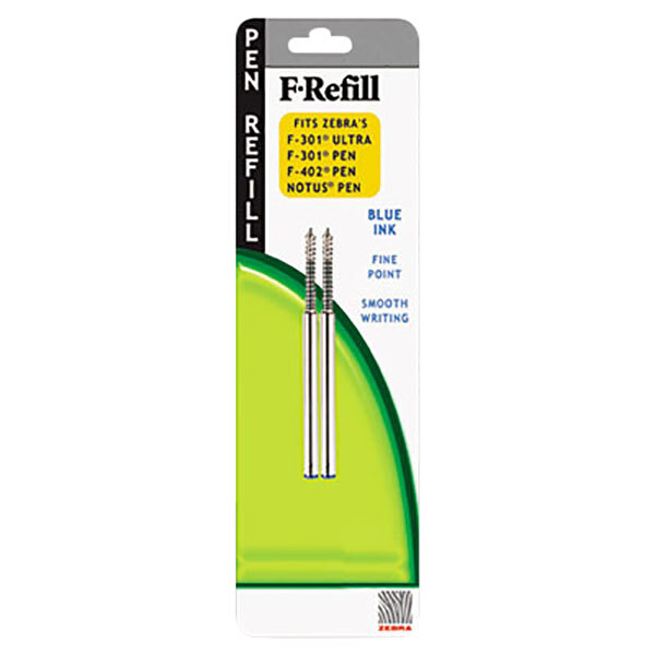 Zebra 85522 Blue Ink Fine Point F-301, F-301 Ultra, F-402, 301A Spiral Ballpoint Pen Refill - 2/Pack