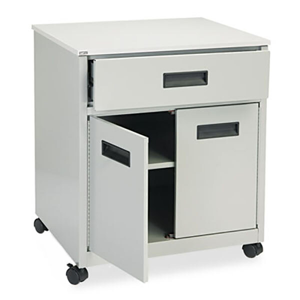 Safco 1870GR Gray Steel Machine Stand with Pull-Out Drawer - 25" x 20" x 29 3/4"