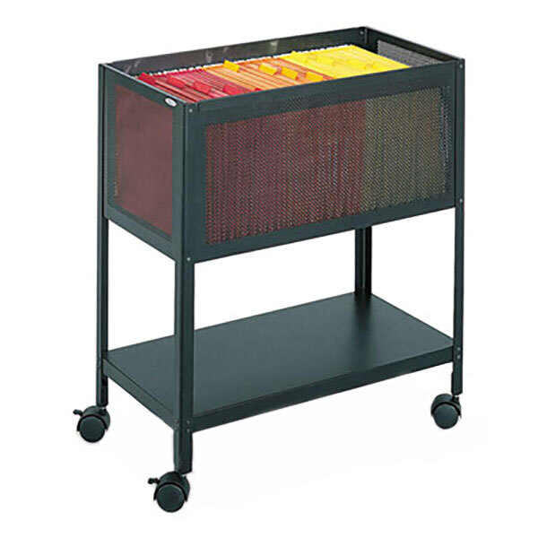 Safco 5350BL 27 1/2" x 13 1/2" x 24 1/4" Black Mesh Open-Top Tub File Cart