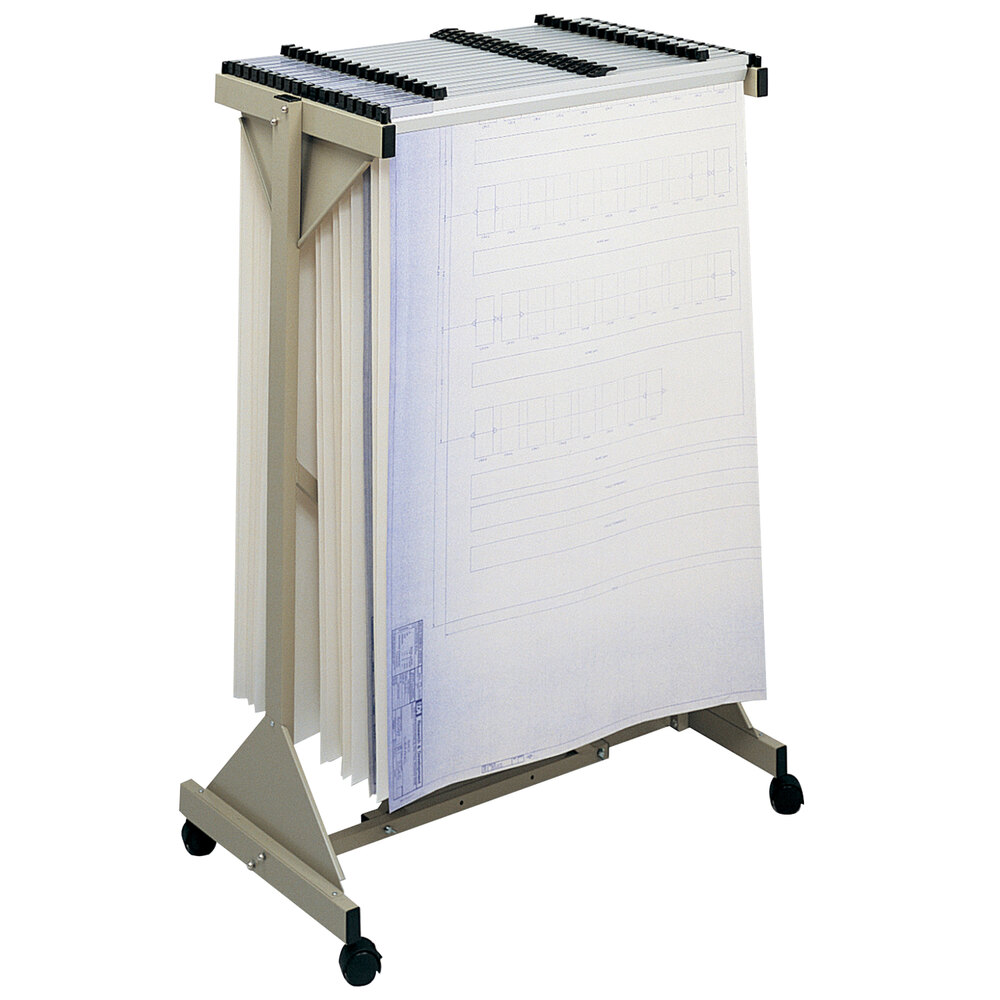 Safco 5060 Sand Steel Sheet File Mobile Rack with 18 Hanging Clamp Spaces - 43 3/4" x 20 1/2" x 51"