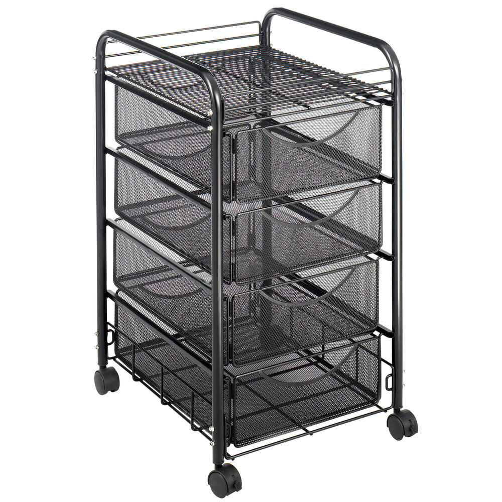 Safco 5214BL 15 3/4" x 17" Black Onyx Mesh Four-Drawer File Cart