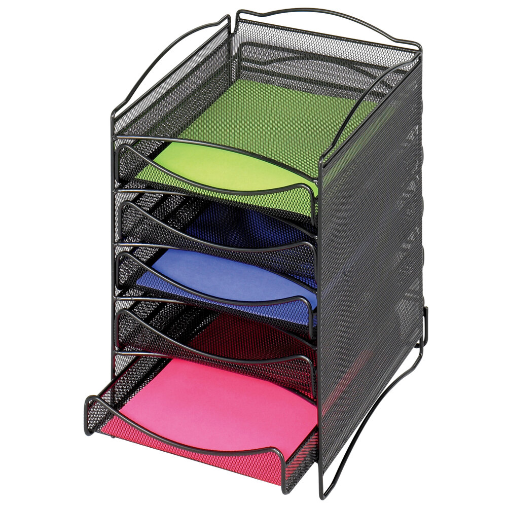 Safco 9432BL Onyx 10 1/4" x 12 3/4" x 15 1/4" Black 5 Section Stackable Steel Document Sorter