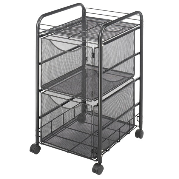 Safco 5212BL Onyx Black Mesh Mobile Double File Cube with Shelf - 15 3/4" x 17" x 27"
