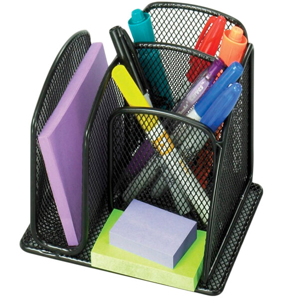 Safco 3250BL Onyx Mini 6" x 5 1/4" x 5 1/4" Black 3 Compartment Desktop Organizer