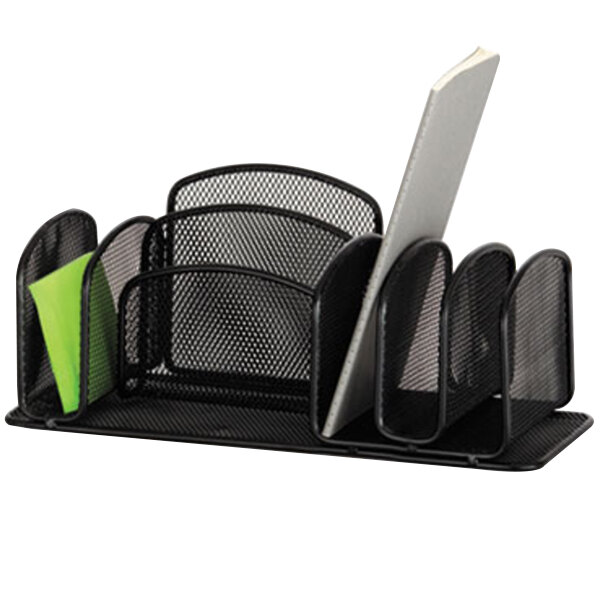 Safco 3251BL Deluxe 12 1 /2" x 5 1/4" x 5 1/4" Black 6 Compartment Desktop Organizer
