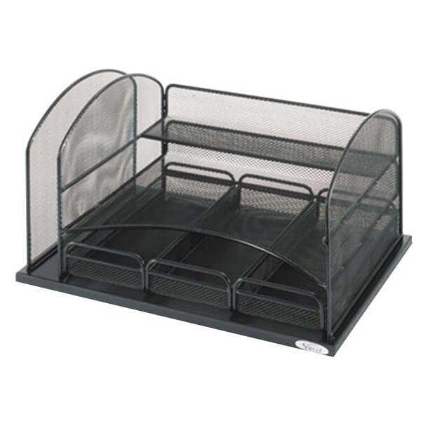 Safco 3252BL 16" x 11 1/2" x 8 1/4" Black 6 Compartment Desktop Organizer