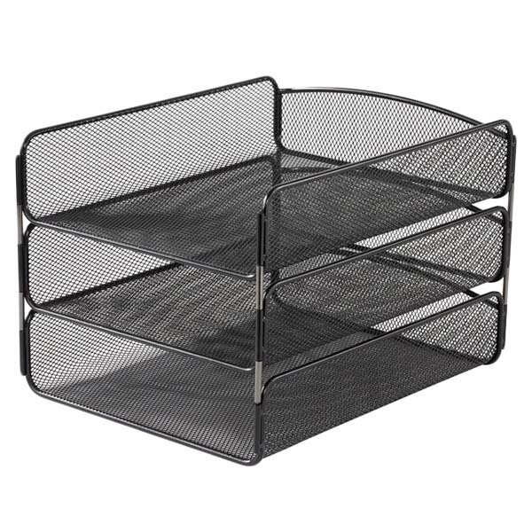 Safco 3271BL 9 1/4" x 11 3/4" x 8" Black 3 Section Steel Mesh Desk Tray Organizer