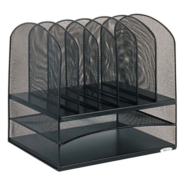 Safco 3255BL 13 1/2" x 11 3/8" x 13" Black 8 Section Mesh Desktop Organizer