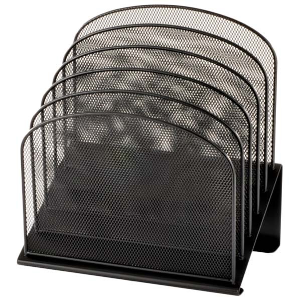 Safco 3257BL 11 1/4" x 7 1/8" x 11 5/8" Black 5 Section Tiered Mesh Desktop Organizer