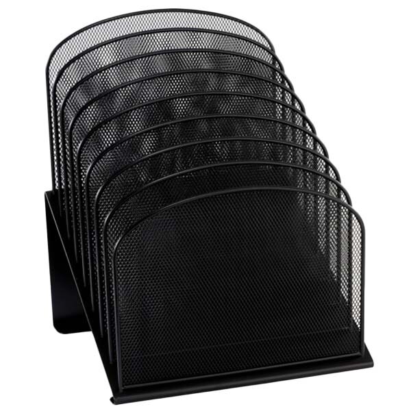 Safco 3258BL 11 1/4" x 10 7/8" x 13 3/4" Black 8 Section Tiered Mesh Desktop Organizer