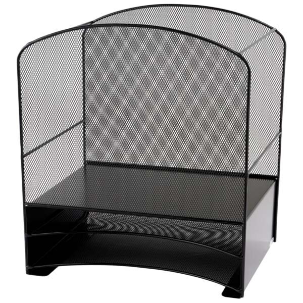 Safco 3260BL 13 1/2" x 10 5/8" x 15 1/4" Black 3 Section Hanging File Mesh Desktop Organizer