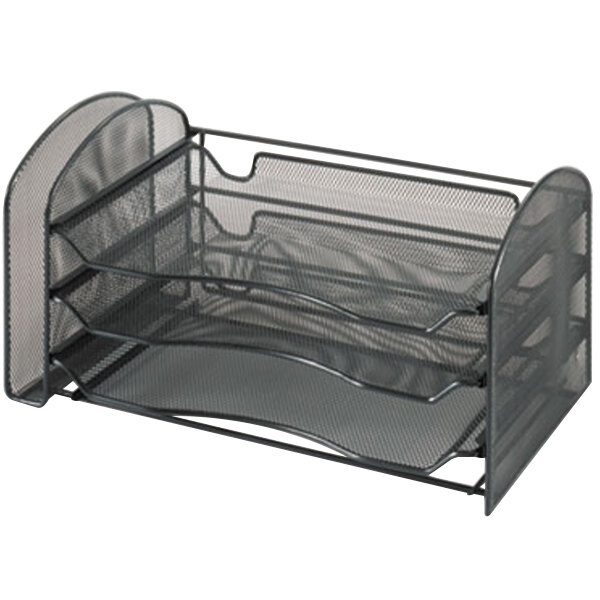 Safco 3265BL 16 1/4" x 9" x 8" Black 4 Section Mesh Desktop Organizer