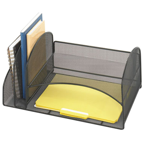 Safco 3264BL 17" x 10 3/4" x 7 3/4" Black 4 Section Mesh Desktop Organizer