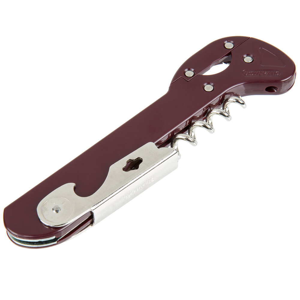 Franmara 2034-03 Boomerang Customizable Waiter's Corkscrew with Burgundy Handle