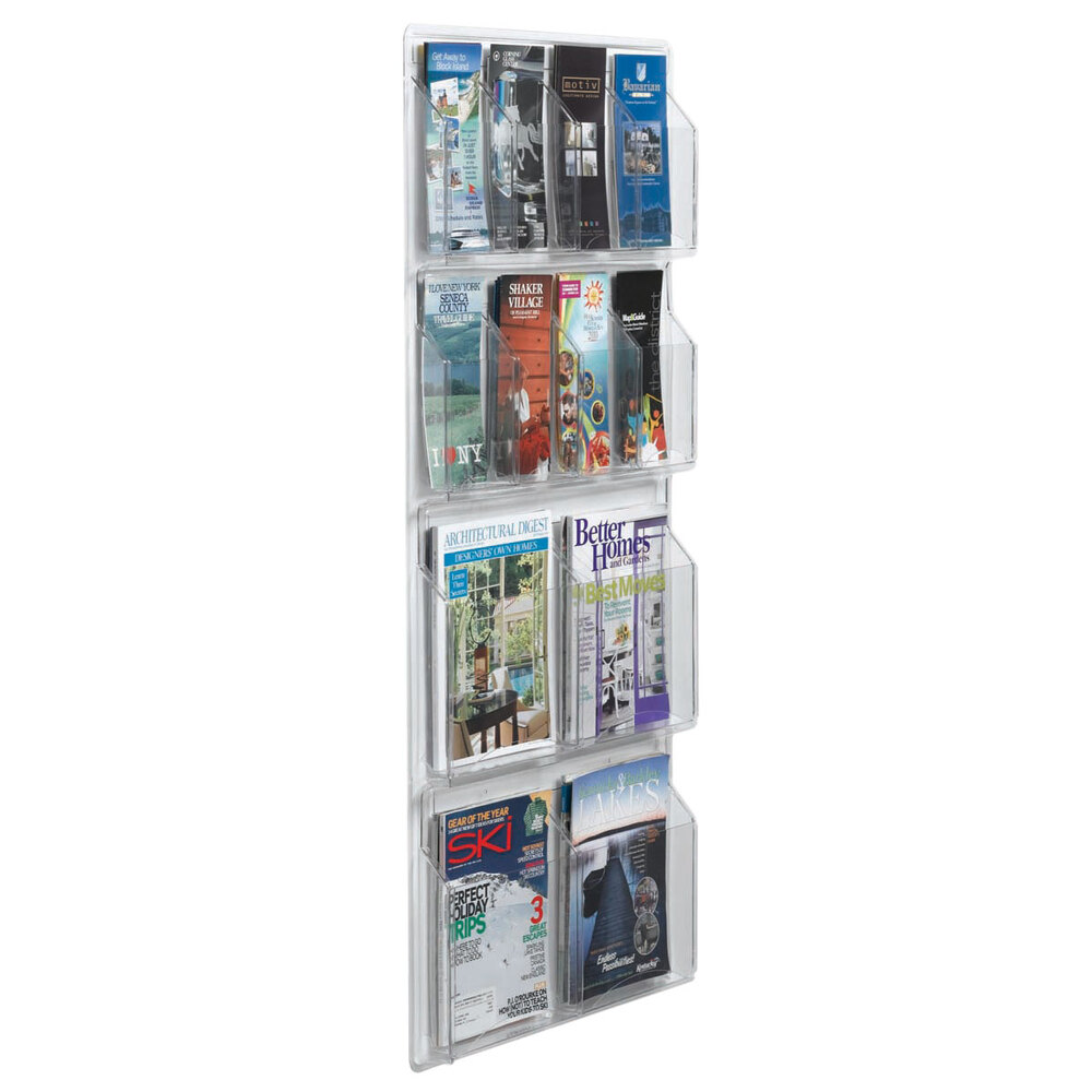 Aarco LRC114 21" x 45" Clear-Vu Combination Pamphlet and Magazine Display with 8 Pamphlet Pockets and 4 Magazine Pockets