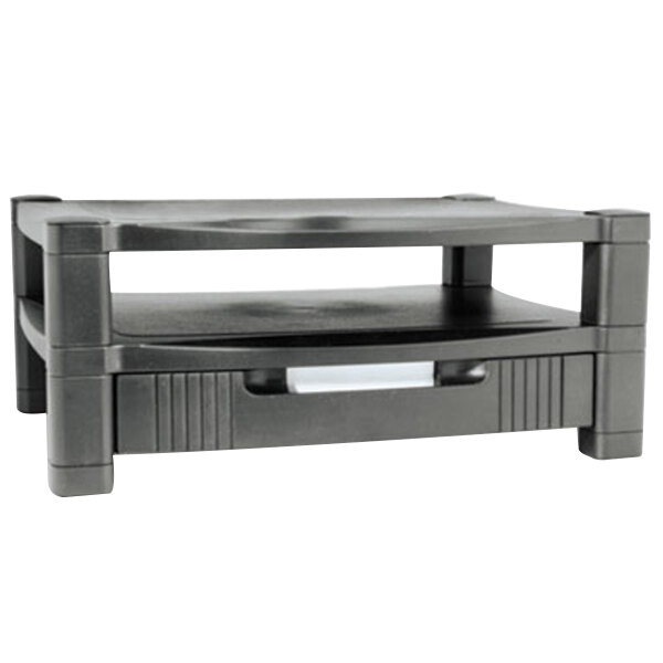 Kantek MS480 Black 17" x 13 1/4" x 7" Two Tier Adjustable Monitor Stand with Storage Drawer