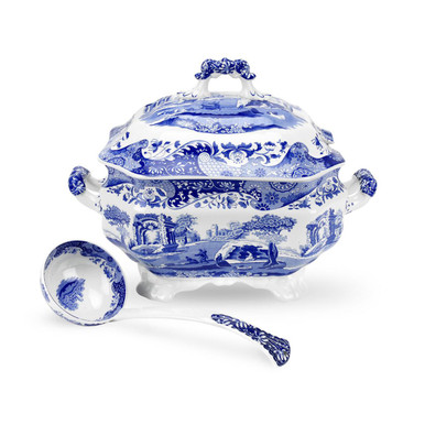 Portmeirion Spode Soup Tureen and Ladle, Blue Italian