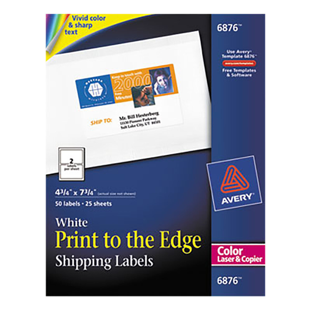 Avery® 6876 4 3/4" x 7 3/4" White Print-to-the-Edge Shipping Labels - 50/Pack