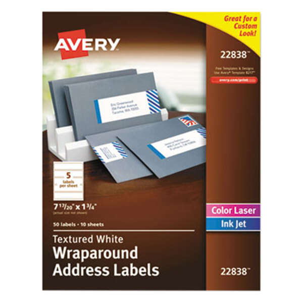 Avery® 22838 1 3/4" x 7 17/20" White Rectangular Textured Wraparound Address Labels - 50/Pack