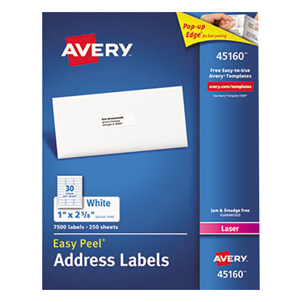 Avery® 45160 1" x 2 5/8" White Address Labels for Laser Printers - 7,500/Box