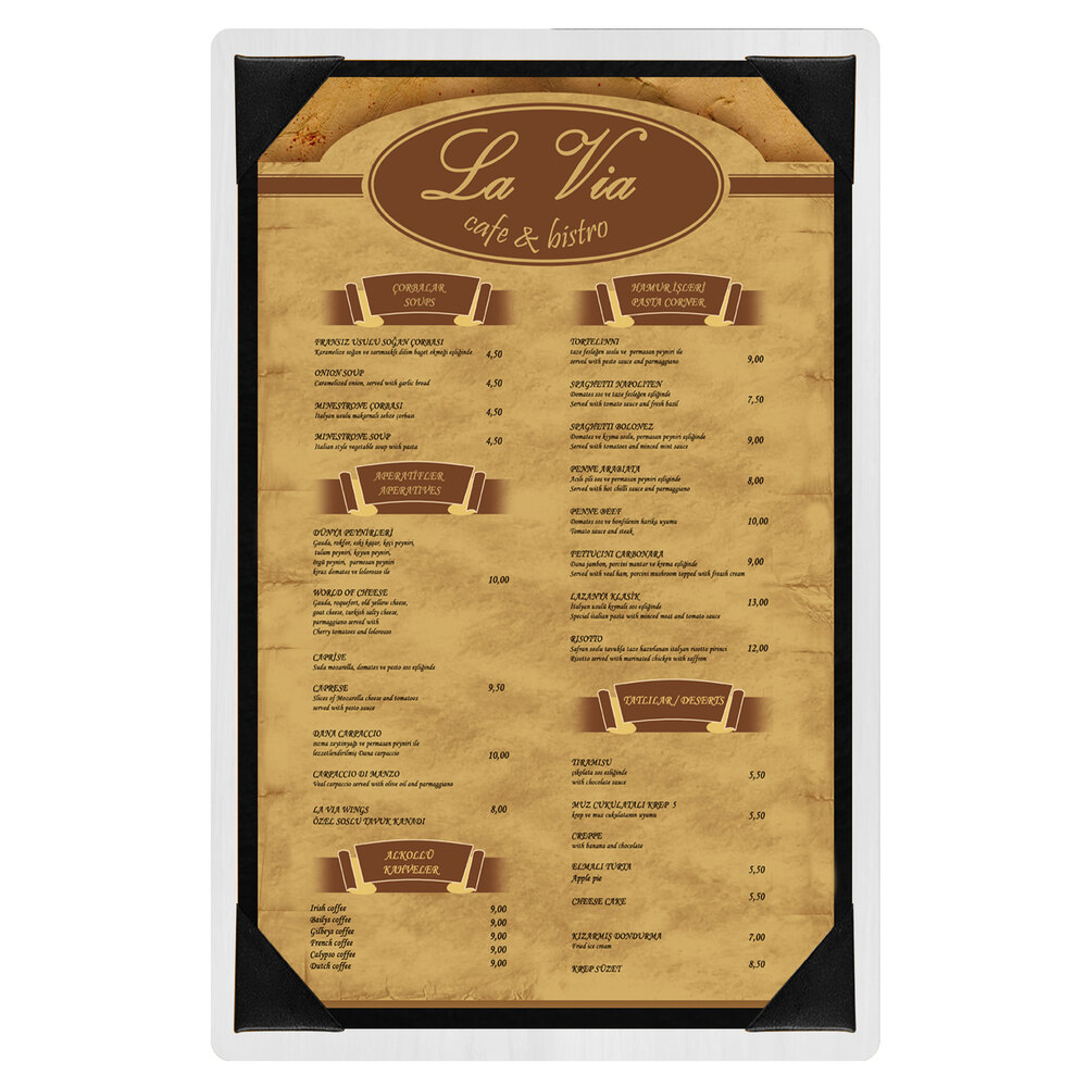 Menu Solutions WDPIX-A White Wash 5 1/2" x 8 1/2" Customizable Wood Menu Board with Picture Corners