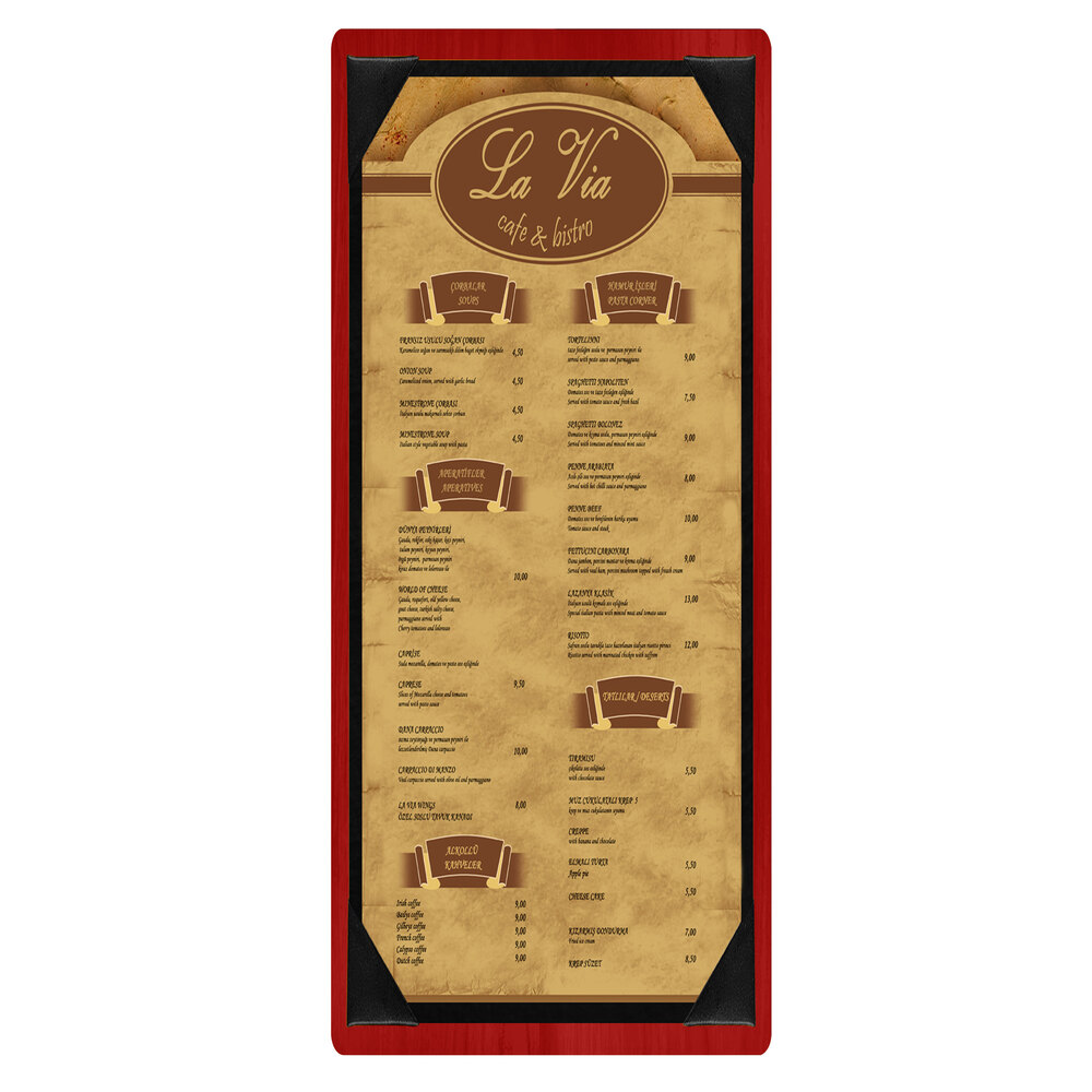 Menu Solutions WDPIX-BA Berry 4 1/4" x 11" Customizable Wood Menu Board with Picture Corners