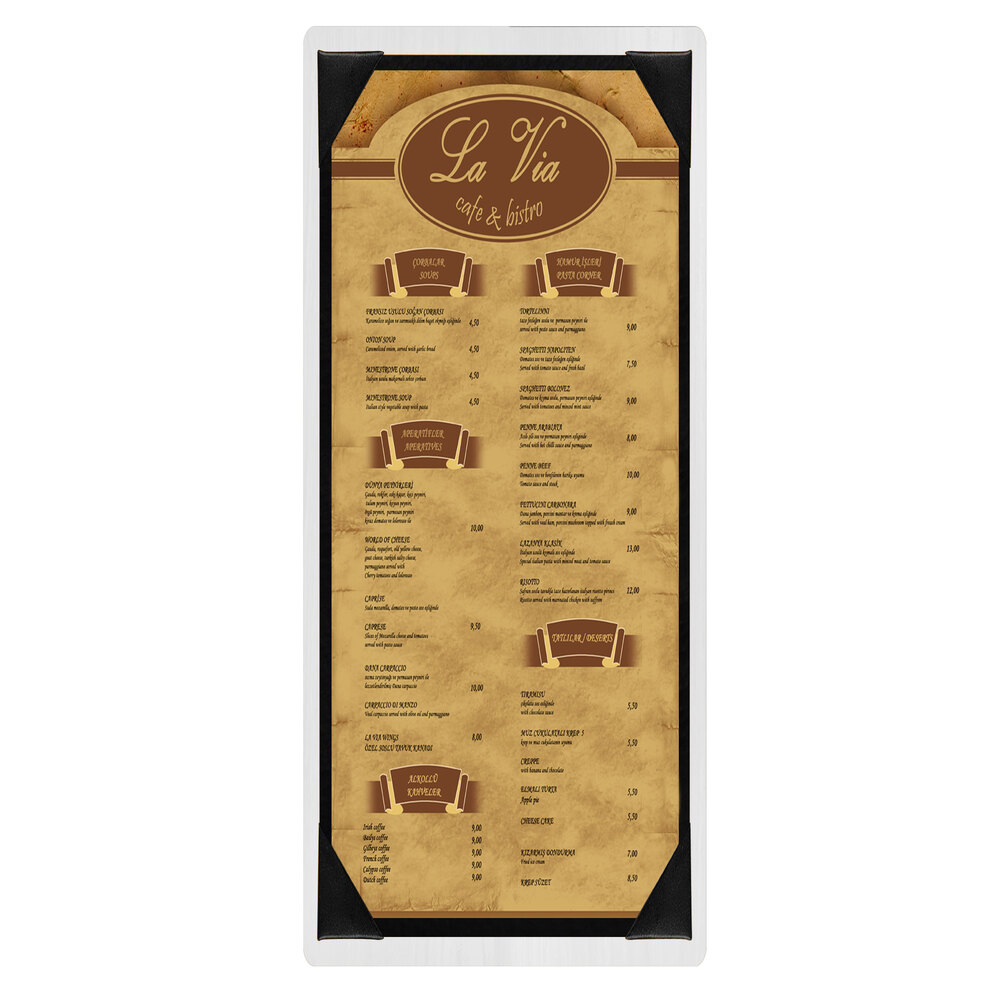 Menu Solutions WDPIX-BA White Wash 4 1/4" x 11" Customizable Wood Menu Board with Picture Corners
