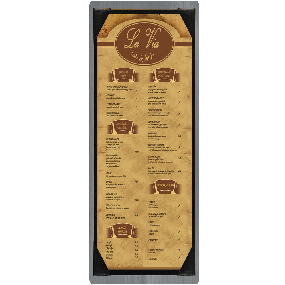 Menu Solutions WDPIX-BD Ash 4 1/4" x 14" Customizable Wood Menu Board with Picture Corners