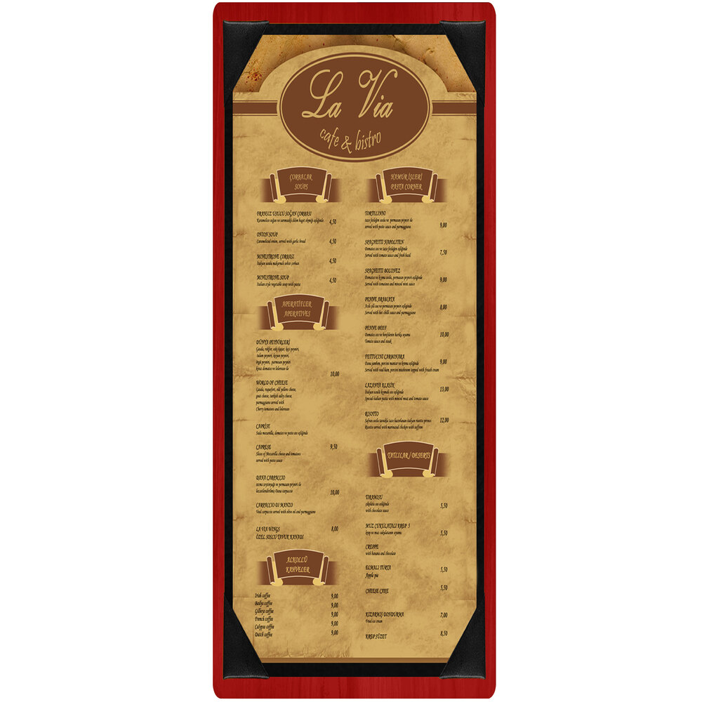 Menu Solutions WDPIX-BD Berry 4 1/4" x 14" Customizable Wood Menu Board with Picture Corners
